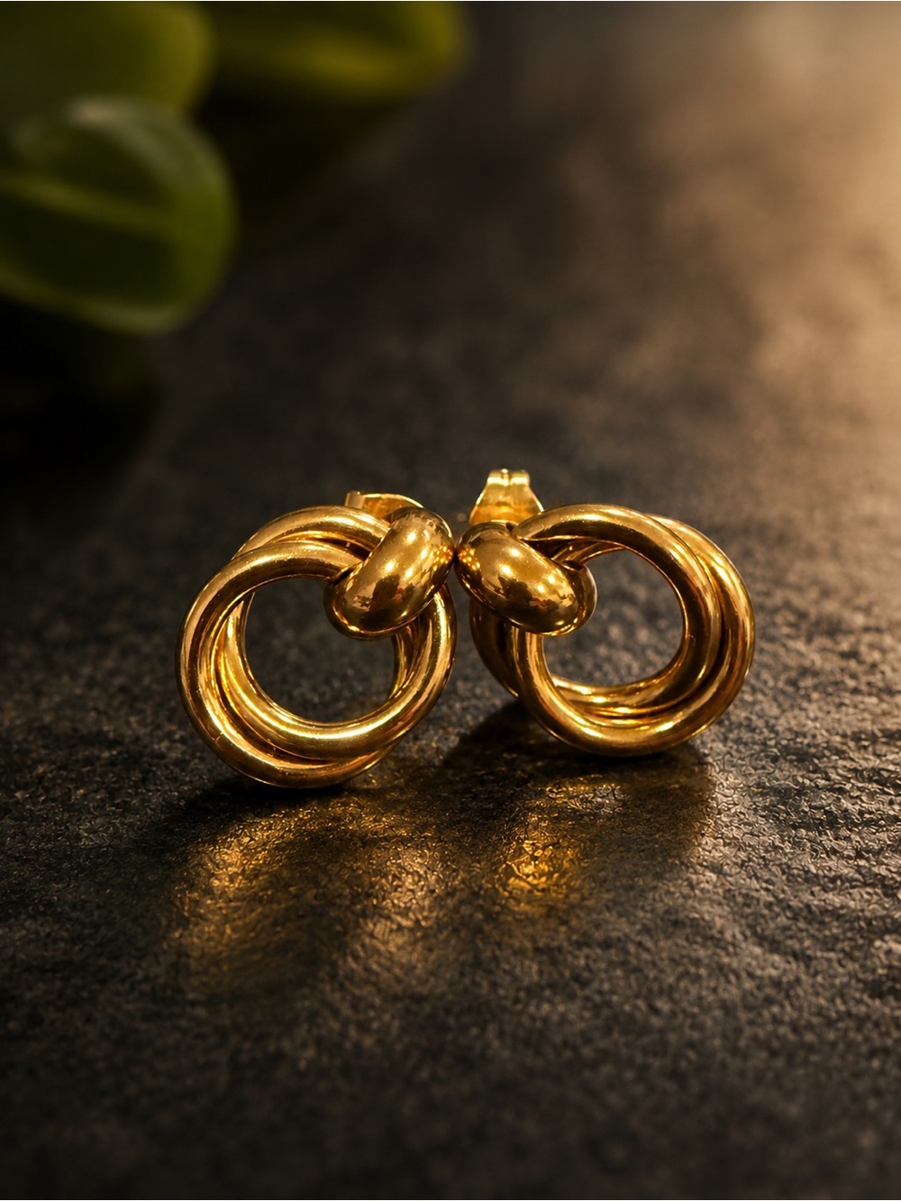 Gold Knot Double Circle Stud Earrings - Stainless Steel